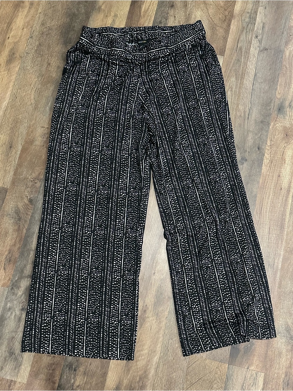 Robert Louis Black & White Vertical Dot-Stripe Wide Leg Pants